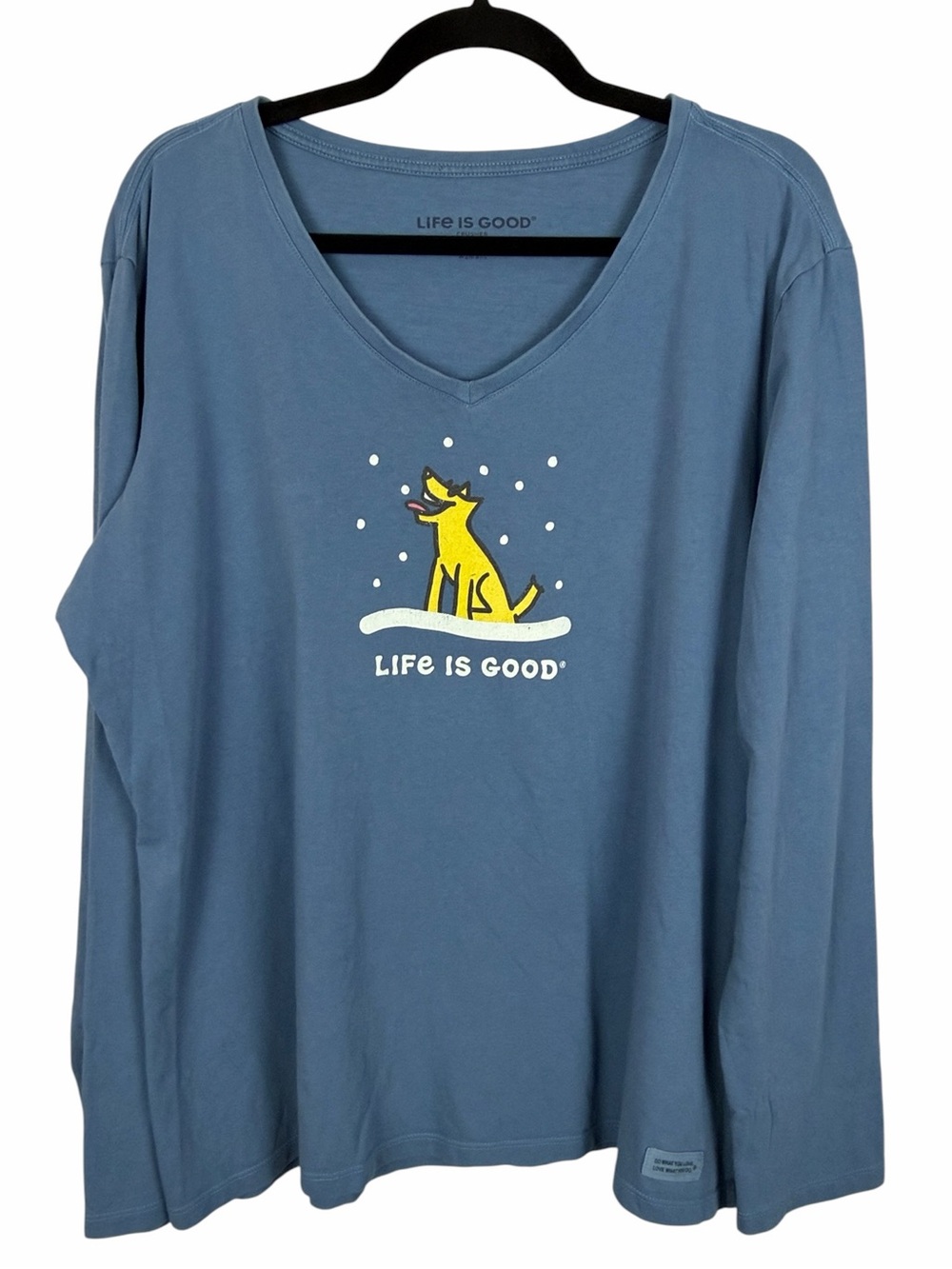 Life Is Good Crusher Vee Blue Snow Dog Graphic Long Sleeve Tee XL